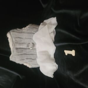 Chic Gray Pet Sweater with White Ruffle